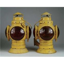 PAIR OF LARGE RAILROAD SIGNAL LANTERNS.