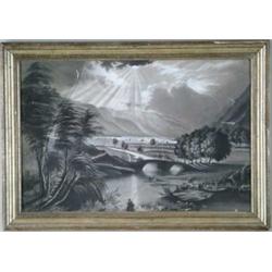 UNSIGNED (American, 19th Century) SANDPAPER LANDSCAPE PICTURE.