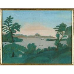 UNSIGNED (American, 19th Century) PRIMITIVE LANDSCAPE.