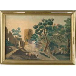 UNSIGNED (19th Century) FARMERS AMONGST CASTLE RUINS.