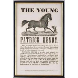 FRAMED HORSE BROADSIDE “THE YOUNG PATRICK HENRY”.
