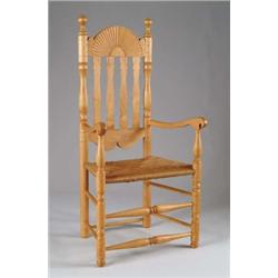 FINE BENCH MADE CONNECTICUT RIVER STYLE BANISTER BACK ARMCHAIR.