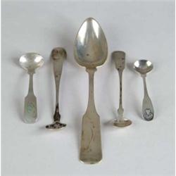 NINE ASSORTED COIN FLATWARE PIECES.