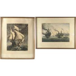 SIGNED (German, 20th Century) TWO SHIPPING COLORED PRINTS.