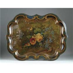 DECORATED CHIPPENDALE TOLE TRAY.