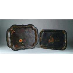 TWO ANTIQUE DECORATED TOLE TRAYS.