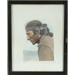 COLORED FRAMED PHOTOGRAPH OF NAVAJO INDIAN. 