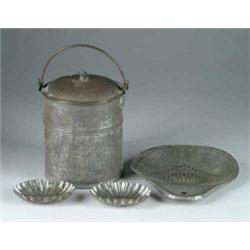 FOUR PIECES OF TINWARE.