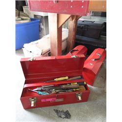 3 Red Toolboxes With Tools