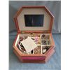 Image 2 : Large Wooden Musical Jewelry Box & Contents