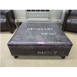 New Leather Like Ottoman with Vintage Image