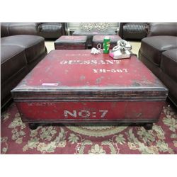 New Leather Like Ottoman with Vintage Image