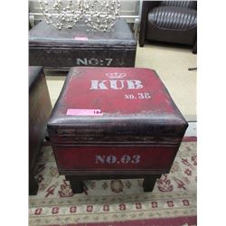 New Leather Like Stool/End Table w/ Vintage Image