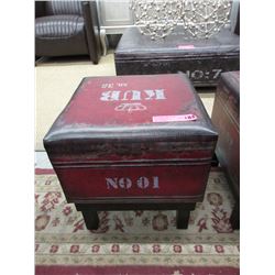 New Leather Like Stool/End Table w/ Vintage Image