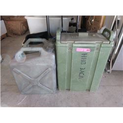 Military Cooler & 2 Plastic Jerry Cans