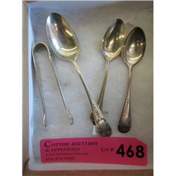 Sterling Silver Sugar Tongs & 3 Sterling Teaspoons