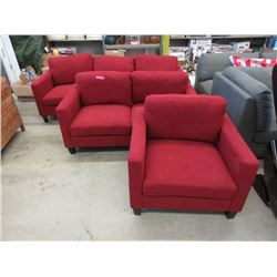 New 3 Piece Red Fabric Upholstered Sofa Set