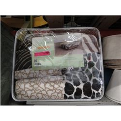 New Queen Size Animal Block Print Sherpa Blanket