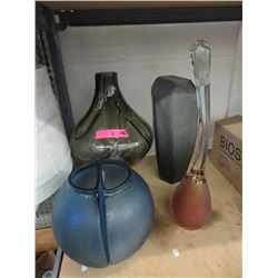 3 New Glass Vases & Art Glass Sculpture