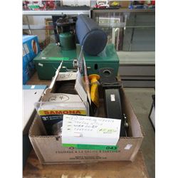 Box of Grinding Wheels and a Trailer Hitch