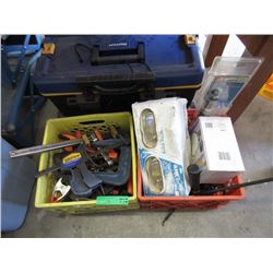 2 Boxes of Assorted Clamps, Lights and More