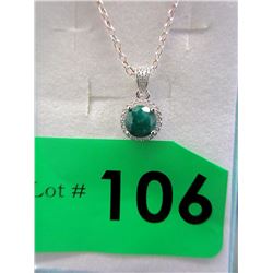 Sterling Silver Emerald & Diamond Necklace