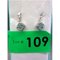 New Blue Topaz & Diamond Dangle Earrings