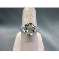 Sterling Silver Green Amethyst & Diamond Ring