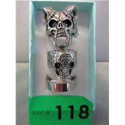 2 Skull Biker's Ring & 1 Titanium Band Ring