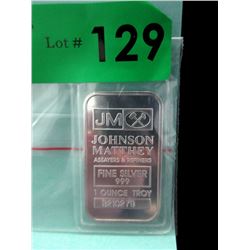 1 Oz. .999 Fine Silver Johnson Matthey Bar