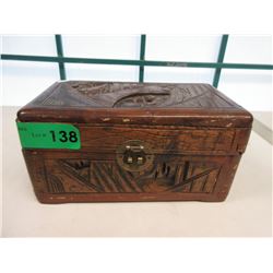 Large Wood Jewelry Box & Contents