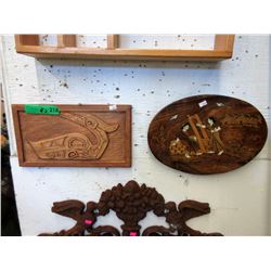 2 Carved Wood Wall Plaques