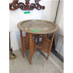 Vintage Engraved Brass Tray Top Folding Table