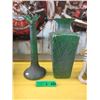 Image 1 : Two 14” Tiffany Style Green Glass Vases