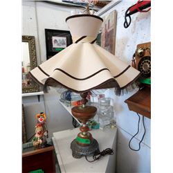 Vintage Wood Base Lamp with Fancy Shade