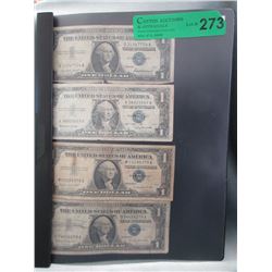 4 Vintage U.S. One Dollar Silver Certificates