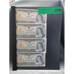 4 Canadian 1973 One Dollar Bills