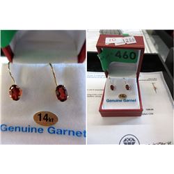 Pair of 14KT Yellow Gold & Natural Garnet Earrings