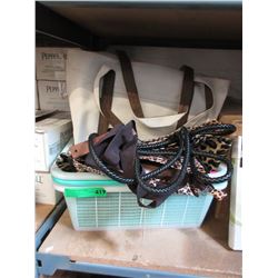 Canvas Tote, 3 Purses & Plastic Bins
