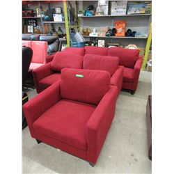 New 3-Piece Dark Red Fabric Upholstered Sofa Set