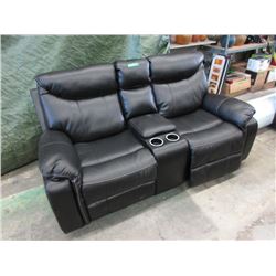 New Black Double Reclining power Sofa w/ Console Center