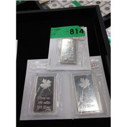 Three .999 Silver Plated 1 Ounce Maple Leaf Bars