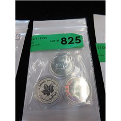 Three 1/4 Ounce .999 Fine Silver Canadian $3 Coins