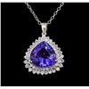 Image 1 : GIA Cert 18.48 ctw Tanzanite and Diamond Pendant With Chain - 14KT White Gold