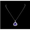 Image 2 : GIA Cert 18.48 ctw Tanzanite and Diamond Pendant With Chain - 14KT White Gold