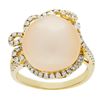 Image 2 : 0.59 ctw Diamond and Pearl Ring - 18KT Yellow Gold