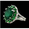 4.54 ctw Emerald, Tsavorite and Diamond Ring - 14KT White Gold