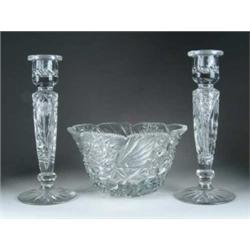 THREE PIECES OF CUT GLASS.