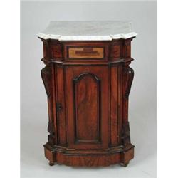 FINE ROSEWOOD MARBLE TOP HALF COMMODE.