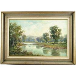 WAYNE BEAM MORRELL (American, 1923-) “CONNECTICUT RIVER, WETHERSFIELD A JUNE MORNING 1959”.